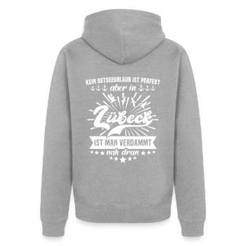 Lübeck - Unisex Premium Bio Zip Hoodie - Grau meliert - Hinten - Nico (187cm)