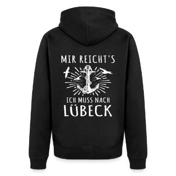 Lübeck - Unisex Premium Bio Zip Hoodie - Schwarz - Hinten - Nico (187cm)