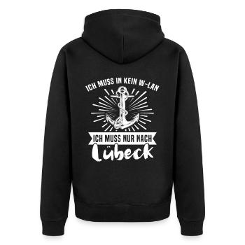 Lübeck - Unisex Premium Bio Zip Hoodie - Schwarz - Hinten - Nico (187cm)