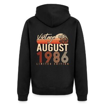 Baujahr 1986 Im August - Unisex Premium Bio Zip Hoodie - Schwarz - Hinten - Nico (187cm)