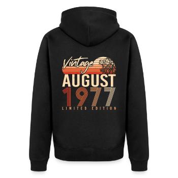 August 1977 Geschenkidee - Unisex Premium Bio Zip Hoodie - Schwarz - Hinten - Nico (187cm)