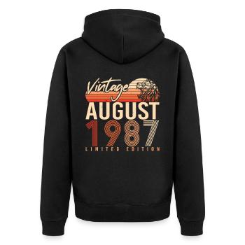 Baujahr 1987 Im August - Unisex Premium Bio Zip Hoodie - Schwarz - Hinten - Nico (187cm)