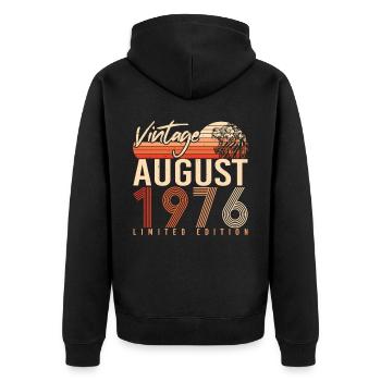 August 1976 Geschenkidee - Unisex Premium Bio Zip Hoodie - Schwarz - Hinten - Nico (187cm)