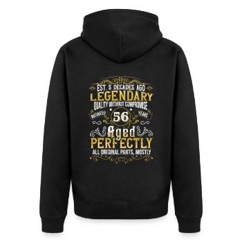 Vintage Légendaire - Vieilli parfaitement 56ème anniversaire - Veste à capuche bio Premium Unisexe - noir - Dos - Nico (187cm)