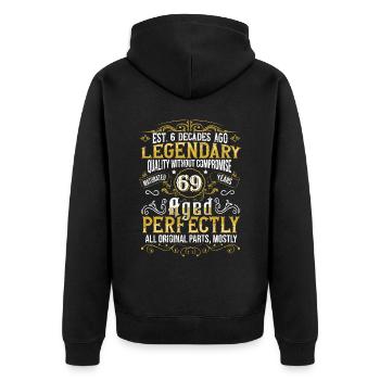 Vintage Legendary - Aged perfectly 69th birthday - Unisex Premium Organic Zip Hoodie - black - Back - Nico (187cm)