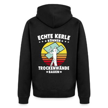 Trockenbauer Trockenbaumonteur Trockenbau - Unisex Premium Bio Zip Hoodie - Schwarz - Hinten - Nico (187cm)