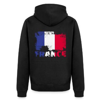 Frankreich Flagge Vintage Distressed French Grunge - Unisex Premium Bio Zip Hoodie - Schwarz - Hinten - Nico (187cm)