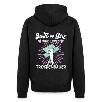 Trockenbauer Trockenbaumonteur Trockenbau - Unisex Premium Bio Zip Hoodie - Schwarz - Hinten - Nico (187cm)