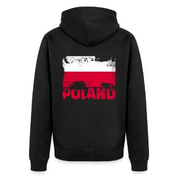 Polen Flagge Vintage Distressed Polnic Grunge Trav - Unisex Premium Bio Zip Hoodie - Schwarz - Hinten - Nico (187cm)