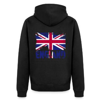 England Flagge Vintage Distressed Großbritannien U - Unisex Premium Bio Zip Hoodie - Schwarz - Hinten - Nico (187cm)