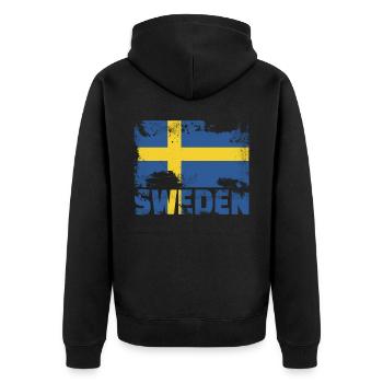 Schweden Flagge Vintage Distressed Swedish Grunge - Unisex Premium Bio Zip Hoodie - Schwarz - Hinten - Nico (187cm)