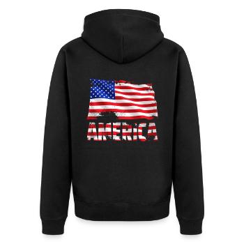 America Flag Vintage Distressed USA Grunge Travel - Unisex Premium Bio Zip Hoodie - Schwarz - Hinten - Nico (187cm)
