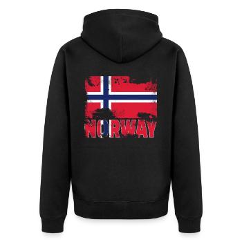 Norwegen Flagge Vintage Distressed Scandinavia Gru - Unisex Premium Bio Zip Hoodie - Schwarz - Hinten - Nico (187cm)