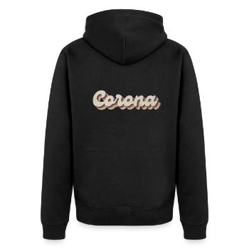 Nostalgisch 70er USA Stadt - Vintage Corona - Unisex Premium Bio Zip Hoodie - Schwarz - Hinten - Nico (187cm)