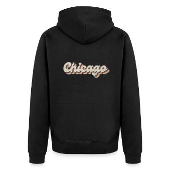 Nostalgique des années 70 USA City - Vintage Chicago - Veste à capuche bio Premium Unisexe - noir - Dos - Nico (187cm)