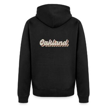 Nostalgisch 70er USA Stadt - Vintage Oakland - Unisex Premium Bio Zip Hoodie - Schwarz - Hinten - Nico (187cm)