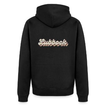 Nostalgic 70s USA City - Vintage Lubbock - Unisex Premium Organic Zip Hoodie - black - Back - Nico (187cm)