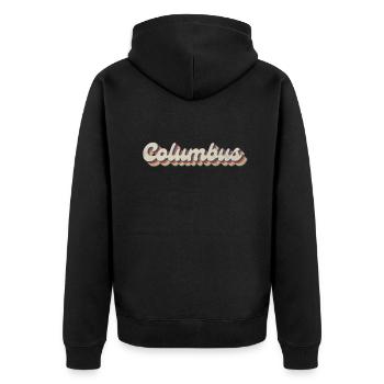 Nostalgisch 70er USA Stadt - Vintage Columbus - Unisex Premium Bio Zip Hoodie - Schwarz - Hinten - Nico (187cm)