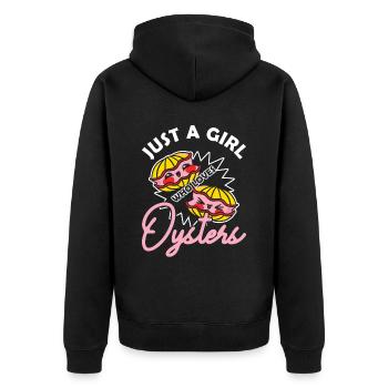 Just a Girl who Loves Oysters Austern - Unisex Premium Organic Zip Hoodie - black - Back - Nico (187cm)