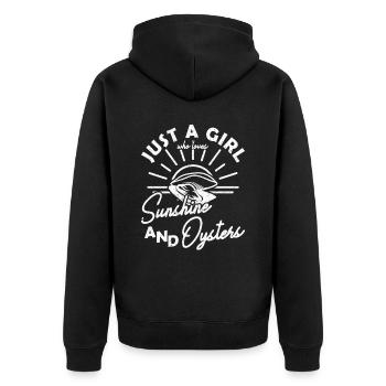 Just a Girl who Loves Sunshine and Oysters Austern - Unisex Premium Organic Zip Hoodie - black - Back - Nico (187cm)