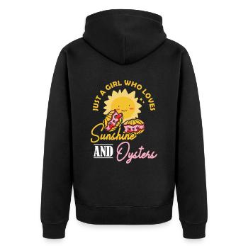 Just a Girl who Loves Sunshine and Oysters Austern - Unisex Premium Organic Zip Hoodie - black - Back - Nico (187cm)