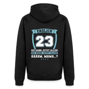 Endlich 23 - Ich kann jetzt alles - 23. Geburtstag - Unisex Premium Bio Zip Hoodie - Schwarz - Hinten - Nico (187cm)