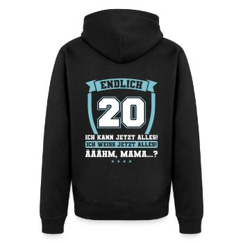 Endlich 20 - Ich kann jetzt alles - 20. Geburtstag - Unisex Premium Bio Zip Hoodie - Schwarz - Hinten - Nico (187cm)