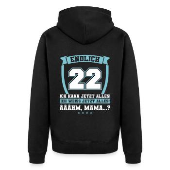 Endlich 22 - Ich kann jetzt alles - 22. Geburtstag - Unisex Premium Bio Zip Hoodie - Schwarz - Hinten - Nico (187cm)