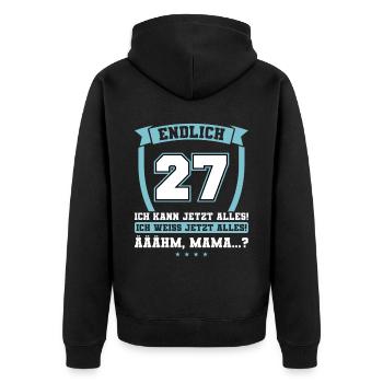 Endlich 27 - Ich kann jetzt alles - 27. Geburtstag - Unisex Premium Bio Zip Hoodie - Schwarz - Hinten - Nico (187cm)