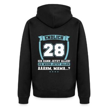 Endlich 28 - Ich kann jetzt alles - 28. Geburtstag - Unisex Premium Bio Zip Hoodie - Schwarz - Hinten - Nico (187cm)