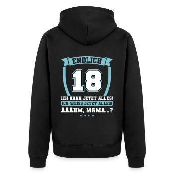 Endlich 18 - Ich kann jetzt alles - 18. Geburtstag - Unisex Premium Bio Zip Hoodie - Schwarz - Hinten - Nico (187cm)
