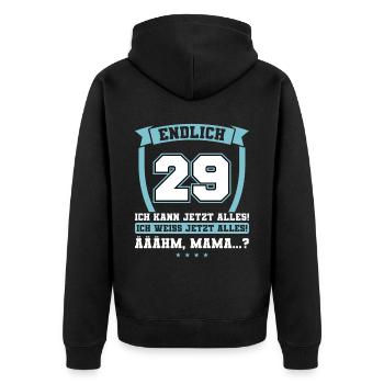 Endlich 29 - Ich kann jetzt alles - 29. Geburtstag - Unisex Premium Bio Zip Hoodie - Schwarz - Hinten - Nico (187cm)