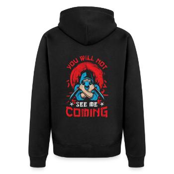 Ninja - Unisex Premium Organic Zip Hoodie - black - Back - Nico (187cm)