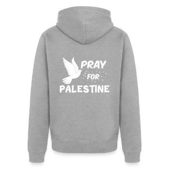 Palästina - Unisex Premium Bio Zip Hoodie - Grau meliert - Hinten - Nico (187cm)
