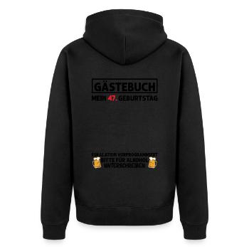 Gästebuch 47. Geburtstag Mann Frau 47 Jahre - Unisex Premium Bio Zip Hoodie - Schwarz - Hinten - Nico (187cm)