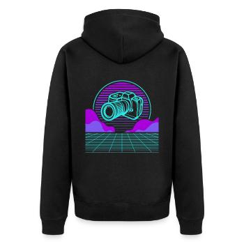 Photography Camera Lens Vaporwave - Unisex Premium Bio Zip Hoodie - Schwarz - Hinten - Nico (187cm)