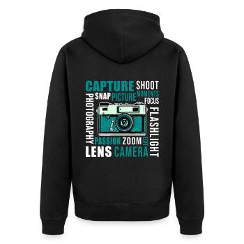 Photography Camera Lens Retro - Unisex Premium Bio Zip Hoodie - Schwarz - Hinten - Nico (187cm)