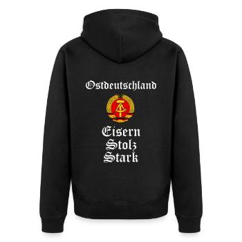 Ostdeutschland Geschenk Osten Ossi DDR Ostalgie - Unisex Premium Bio Zip Hoodie - Schwarz - Hinten - Nico (187cm)