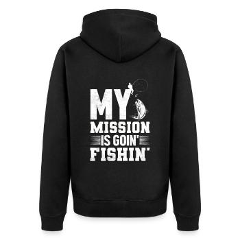 Angler Fisch Angelrute Anglerspruch - Unisex Premium Bio Zip Hoodie - Schwarz - Hinten - Nico (187cm)