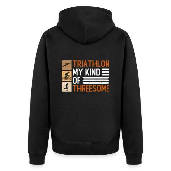Triathlon My Kind Of Threesome - Triathlon Lustig - Unisex Premium Bio Zip Hoodie - Schwarz - Hinten - Nico (187cm)