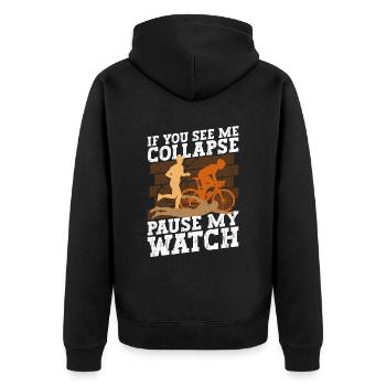 Triathlon Training Lustiges Triathlet Geschenk - Unisex Premium Bio Zip Hoodie - Schwarz - Hinten - Nico (187cm)