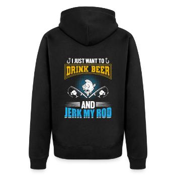 Fisch Bier Angeln Anglerspruch - Unisex Premium Bio Zip Hoodie - Schwarz - Hinten - Nico (187cm)
