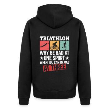 Triathlon Training Lustiges Triathlet Geschenk - Unisex Premium Bio Zip Hoodie - Schwarz - Hinten - Nico (187cm)