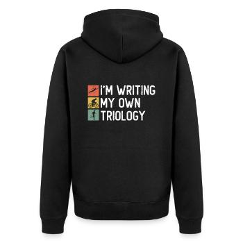 Ich schreibe meine eigene Triologie - Triathlon - Unisex Premium Bio Zip Hoodie - Schwarz - Hinten - Nico (187cm)