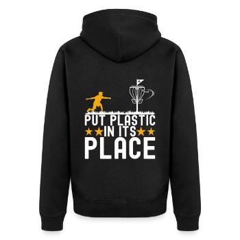 Disc Golf Disc Golfer - Unisex Premium Bio Zip Hoodie - Schwarz - Hinten - Nico (187cm)