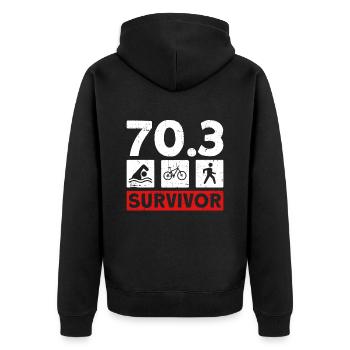 70.3 Survivor - Halb-Triathlon Training Triathlet - Unisex Premium Bio Zip Hoodie - Schwarz - Hinten - Nico (187cm)