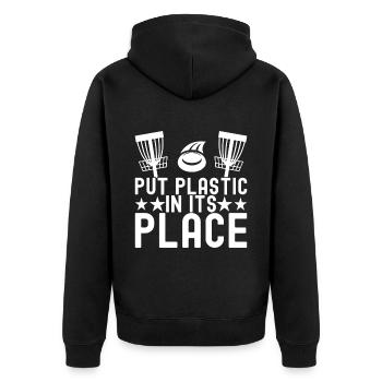Disc Golf Disc Golfer - Unisex Premium Bio Zip Hoodie - Schwarz - Hinten - Nico (187cm)