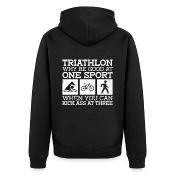 Triathlon Training Lustiges Triathlet Geschenk - Unisex Premium Bio Zip Hoodie - Schwarz - Hinten - Nico (187cm)