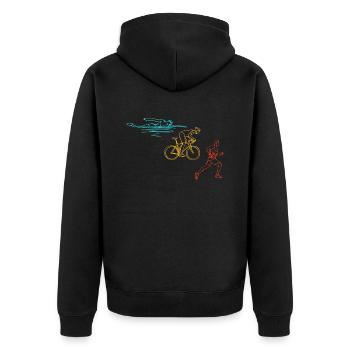 Triathlon Training Triathlet Geschenk - Unisex Premium Bio Zip Hoodie - Schwarz - Hinten - Nico (187cm)