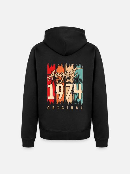 Retro August 1974 - Unisex Premium Organic Zip Hoodie - black